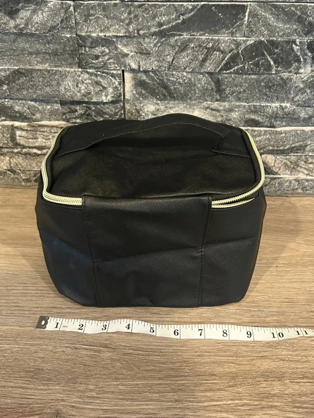 NWT Sassy + Chic Large Black Cosmetic Zip Bag with Gold Trim